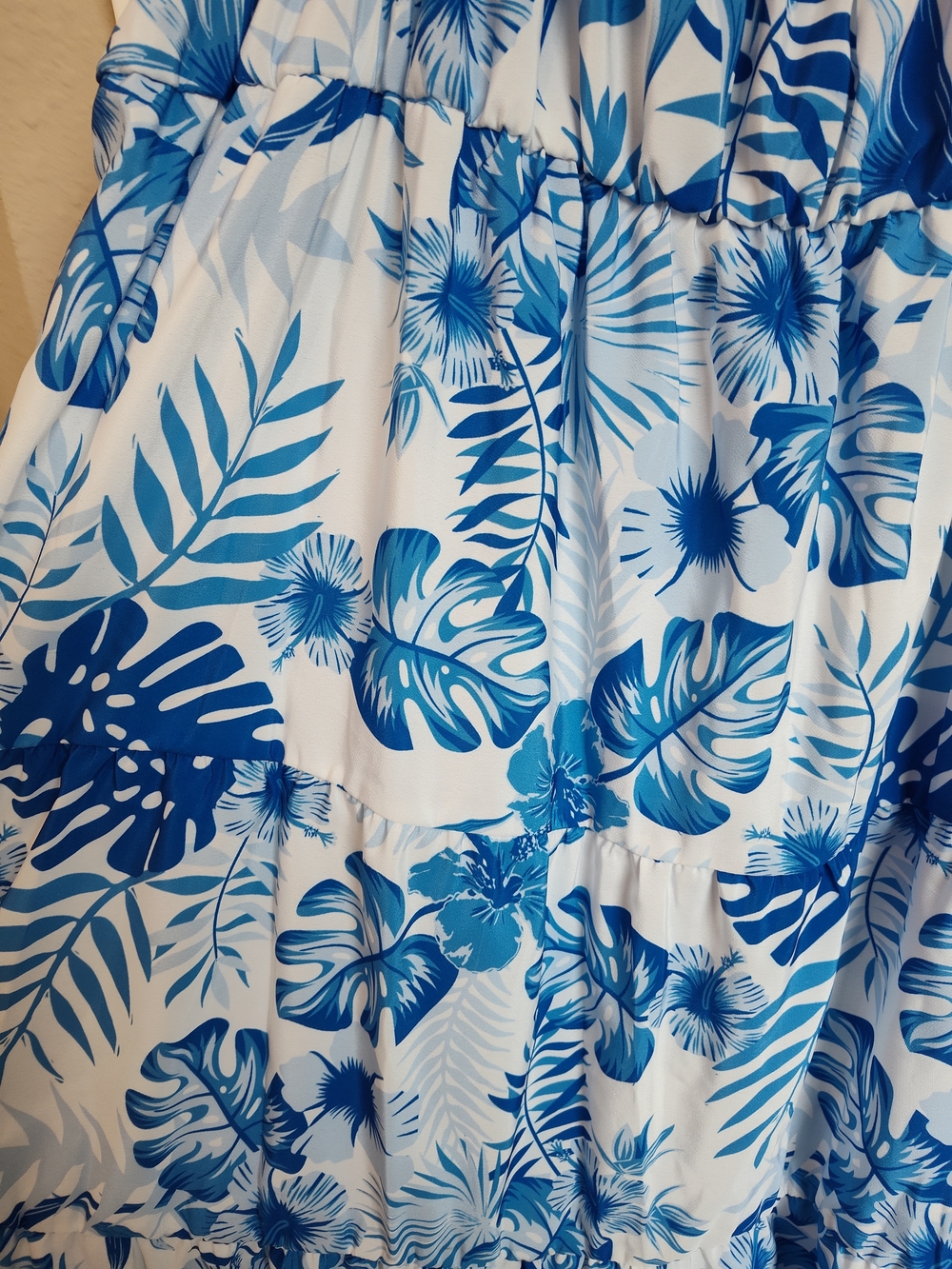 Blue and White Tropical Print Maxi Dress - Picture 3 of 5